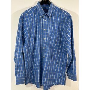 Pendleton Broadway Cloth Mens XL Blue White Check Button Front Shirt 100% Cotton
